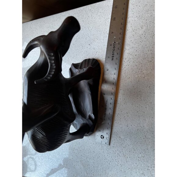 Hand-Carved Wooden Sculpture Of Man On Water Buffalo Vintage - Picture 14 of 15